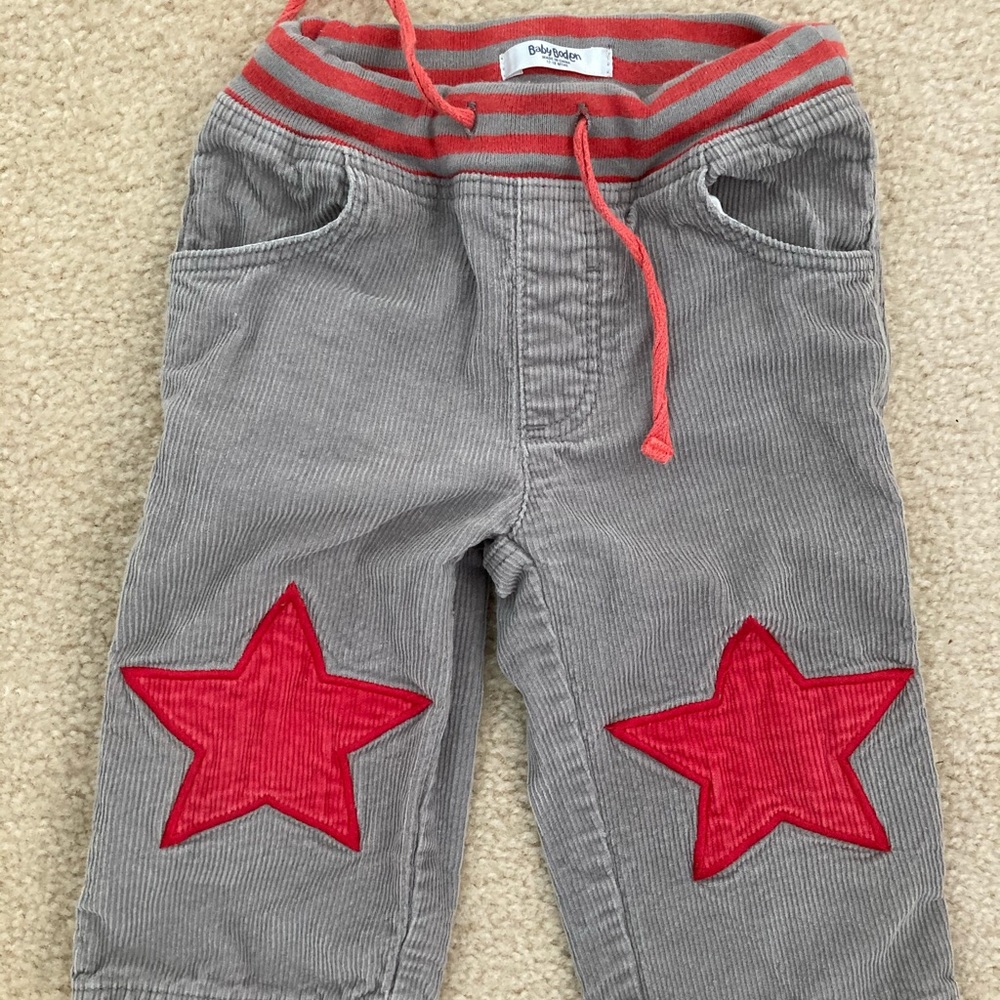 Baby Boden gray corduroy pants with red star